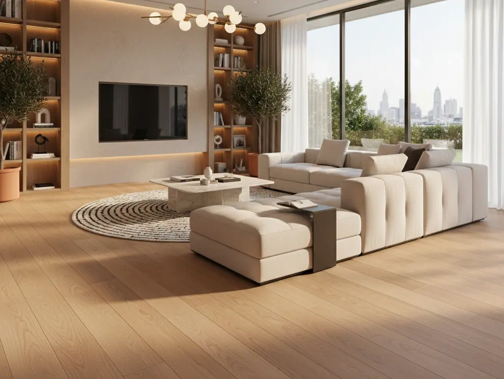 Living room premium flooring Dubai