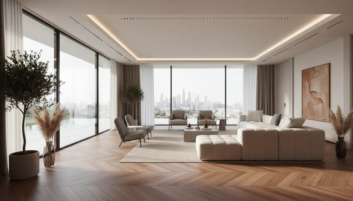 Premium hardwood flooring installation in a modern Dubai villa